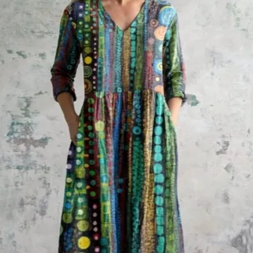 Womens Loose-fitting Fashionable Printed Dress