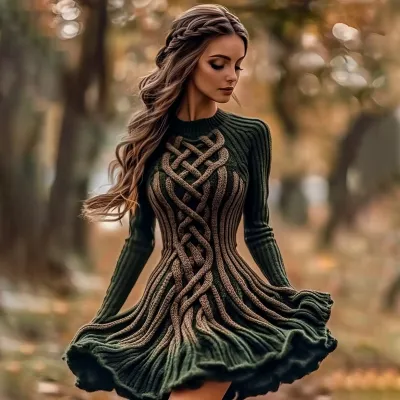 Retro Braided Long-sleeved Sweater Dress