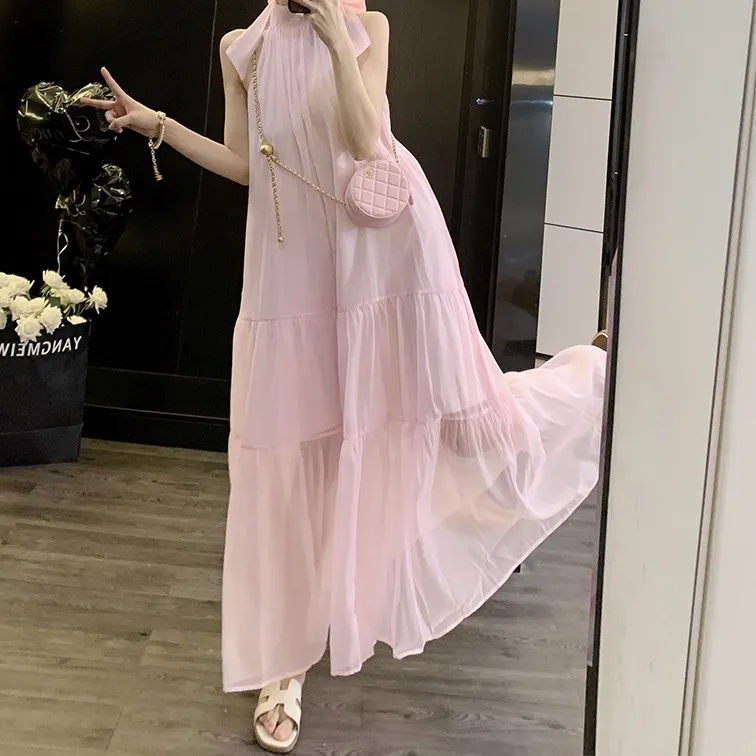 Women's French-style Mesh Halter Strap Dress