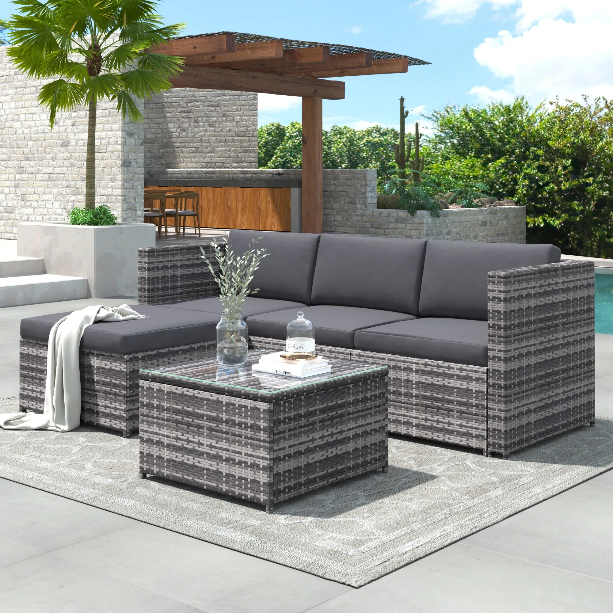 Garden Corner Sofa Rattan Garden Furniture Patio Set Garden Entertaining Set Garden Rattan Furniture Lounge Set,Grey