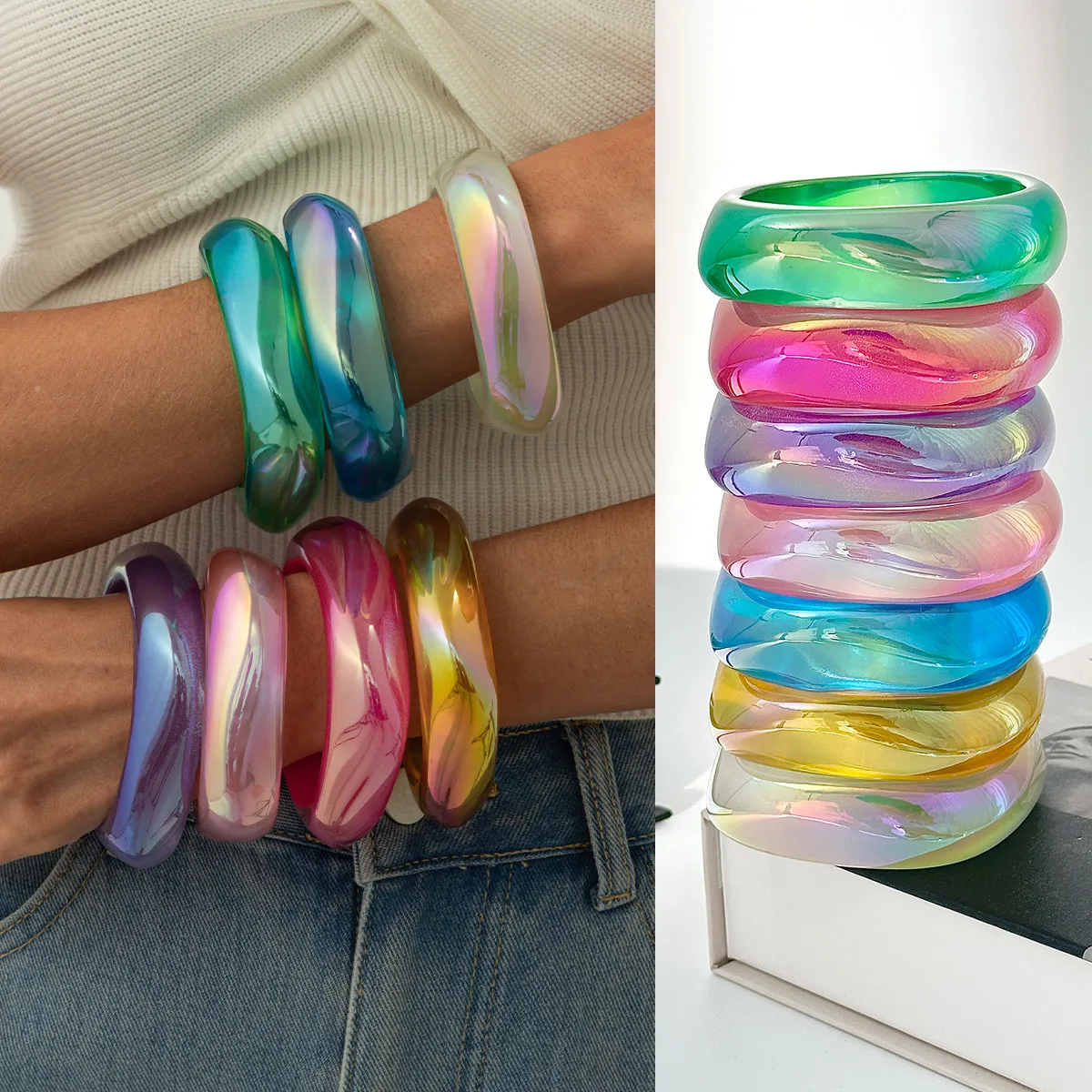 Personalized Iridescent Resin Bracelet With A Gradient Effect