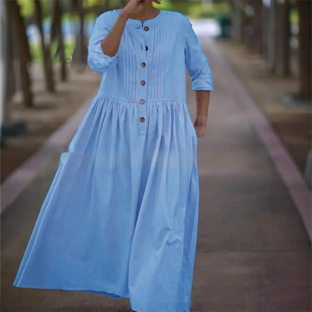 Womens Cotton-Linen Swing Midi Dress